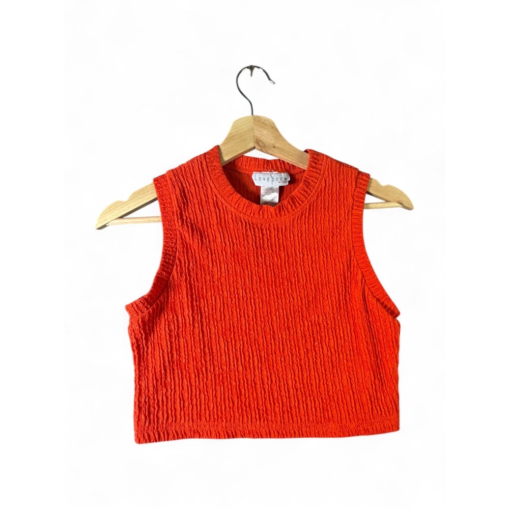 Love Poem by Block Orange Crinkle Popcorn Texture Crop Tank Top Crew Neck Small